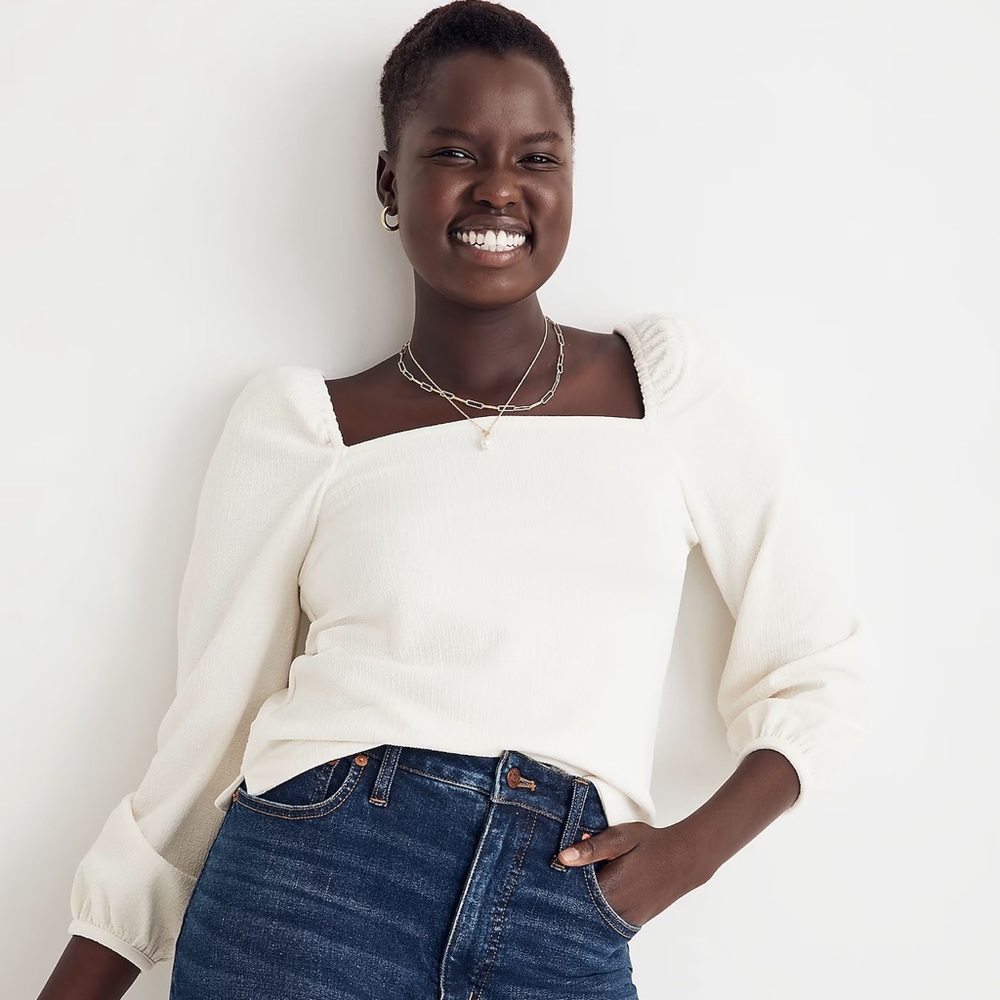 NWOT Madewell Crepe Square-Neck Puff-Sleeve Top